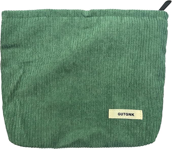 GUTGNK Corduroy Ladies Cosmetic Bag, Large Capacity Canvas Cosmetic Bag Travel Toiletry Bag Accessories Organizer, Grass Green