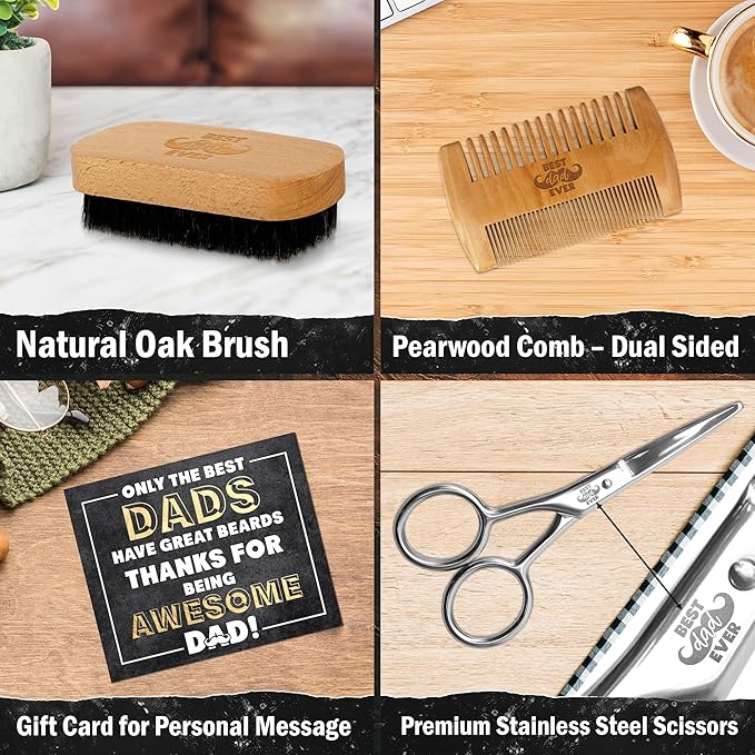 Christmas Dad Gifts from Daughter Son - Beard Kit for Men Grooming and Care with Brush, Comb, Scissors & Storage Bag - Best Dad Ever Gifts for Dads Father Stepdad, Beard Growth Kit for Men