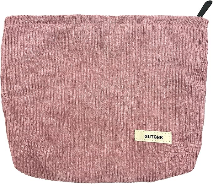 GUTGNK Women's Corduroy Cosmetic Bag, Large Capacity Canvas Cosmetic Bag Travel Toiletry Bag Accessories Organizer, Pink