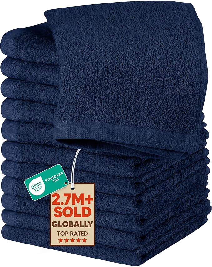 Utopia Towels 12 Pack Cotton Washcloths Set, 100% Ring Spun Cotton, Premium Flannel Face Cloths, Highly Absorbent and Soft Feel Fingertip Towels, Navy