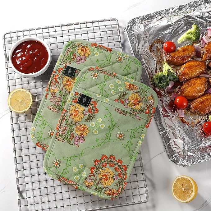 Pot Holders for Kitchen Heat Resistant Hot Pads for Countertops Oven Pot Holders Cotton Potholders for Kitchen Cooking Baking - 2PCS