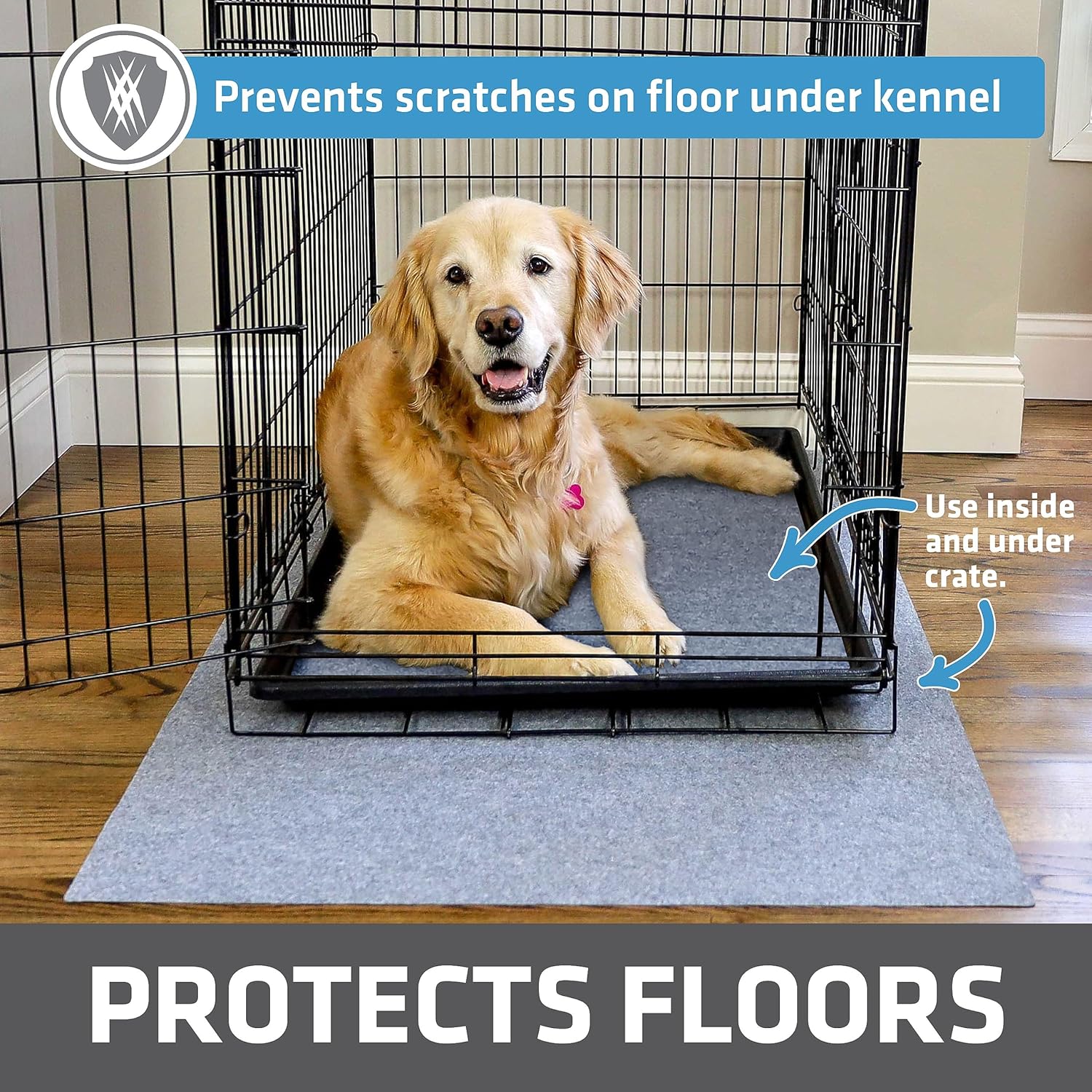 Drymate Dog Crate Mat Liner, Absorbs Urine, Waterproof, Non-Slip, Washable Puppy Pee Pad for Kennel Training - Use Under Pet Cage to Protect Floors, Thin Cut to Fit Design (USA Made) (LGrey)(29"x48")