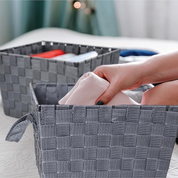 Brookstone Woven Shelf Basket Organize for Shelves, Storage Basket for Organizing Home, Pantry Organizers and Storage Bins - 2 Pack - Dark Grey