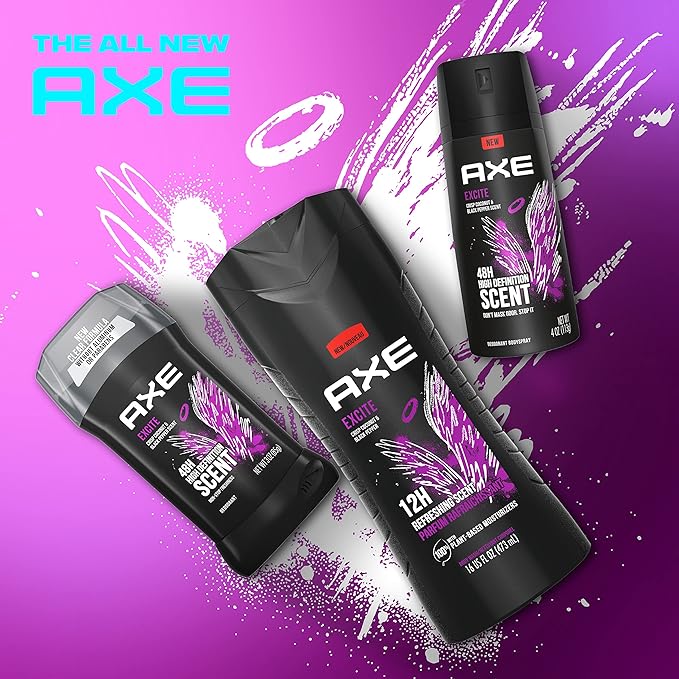 AXE Body Wash 12h Refreshing Scent Excite Crisp Coconut & Black Pepper Men's Body Wash with 100% Plant-Based Moisturizers 16 oz,(Pack of 8)