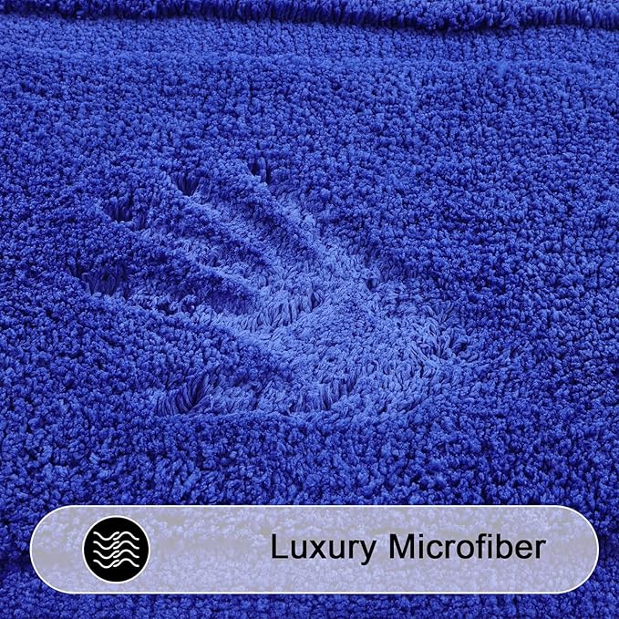 SHACOS Soft Fluffy Bathroom Runner Rugs Set of 3 Bath Mats with U Shape Toilet Rugs Non Slip Washable Bath Rugs Absorbent Bathroom Carpet for Shower Tub, Royal Blue