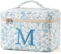HBselect Initial Quilted Makeup Bag, Cotton Large Travel Make up Bag, Cute Floral Coquette Make up Bag Cosmetic Bag Toiletry Bag for Women Girls M