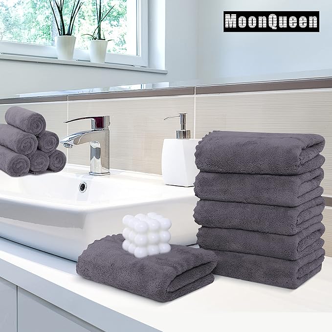 MOONQUEEN 12 Pack Premium Hand Towels - Quick Drying - Microfiber Coral Velvet Highly Absorbent Towels - Multipurpose Use as Hotel, Bathroom, Shower, Spa, Hand Towel 16 x 28 inches (Gray)