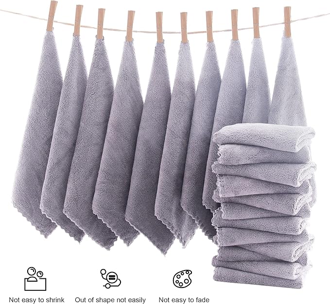 MOONQUEEN Ultra Soft Premium Washcloths Set - 12 x 12 inches - 24 Pack - Quick Drying - Highly Absorbent Coral Velvet Bathroom Wash Clothes - Use as Bath, Spa, Facial, Fingertip Towel (Light Grey)