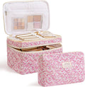 HBselect 2Pcs Travel Makeup Bag, Large Cotton Quilted Makeup Bag Cosmetic Bag Cute Make up Bag Toiletry Bags for Women Girls