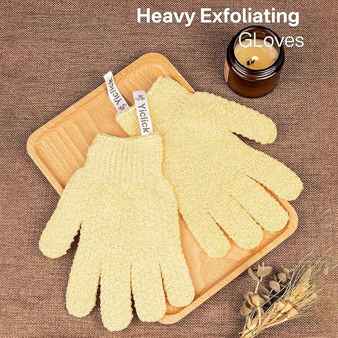 Yiclick Heavy Exfoliating Gloves, Exfoliating Body Scrubber for Bath Shower Exfoliation, Body Scrub Exfoliator for Dead Skin Remover, Exfoliate Sponge Loofah Washcloth Mitt Men Women