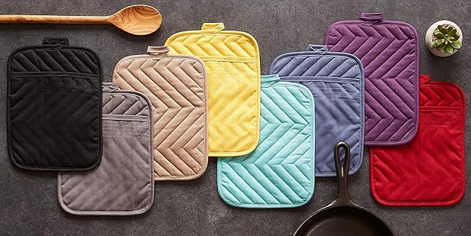 DII Heat Resistant Quilted Cotton Pot Holder Set, Designed with Space to Personalize Allowing a Customized Design, 7x9, Gray, 3 Count