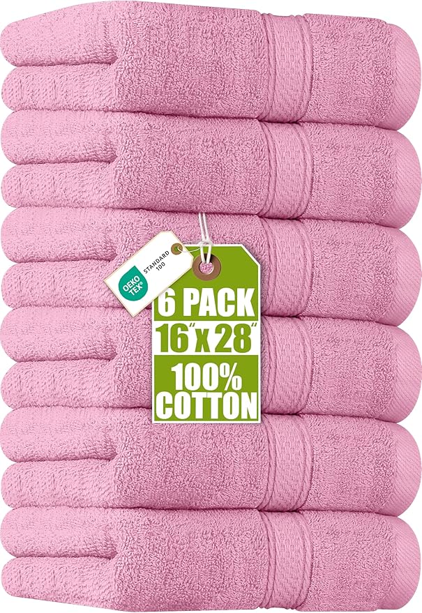 Utopia Towels 6 Pack Premium Hand Towels Set, 16 by 28 inches, 100% Ring Spun Cotton, Ultra Soft and Highly Absorbent 600GSM Towels for Bathroom, Gym, Shower, Hotel, and Spa, Pink