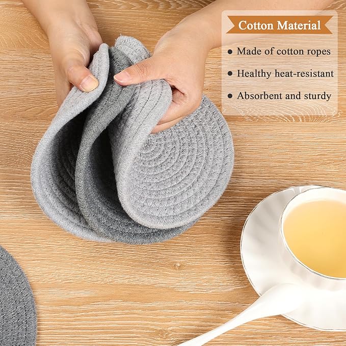SHACOS 8 Inches Trivets for Hot Dishes, 4 Pieces Heat-Resistant Trivets Mats for Kitchen, Cotton Pot Holders for Hot Pots and Pans, Hot Pads for Countertops and Table, Gray and Light Gray (Pack of 2)