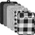 R HORSE 6Pcs Pot Holder with Pocket Black Check Pocket Pot Holder Set Cotton Plaid Kitchen Heat Resistant Potholder Non-Slip Potholder Oven Mitts Hot Pads Terry Cloth Pot Holders for Cooking Baking