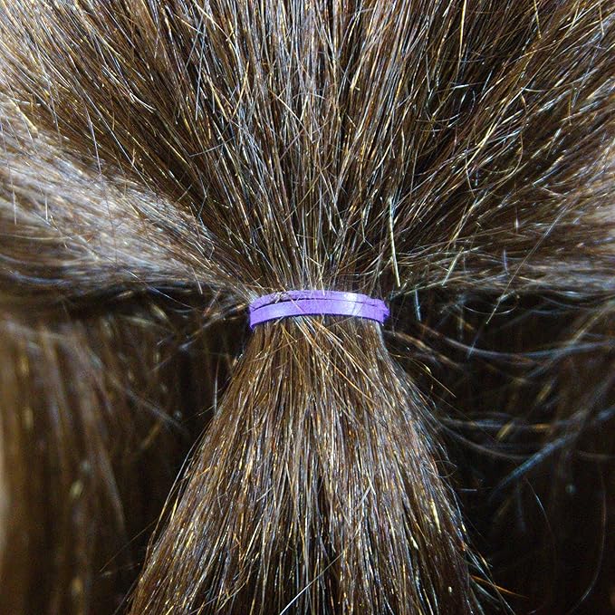 Amelia Beauty | 500 Count 1/2" Rubber Bands | Premium US Made Rubber Hair Ties | Ideal for Ponytails, Braids & Beards | Strong All Day Hold | Convenient Re-closable Container | Purple and Fuchsia Mix