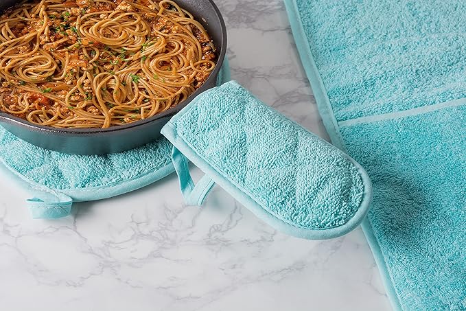 DII Basic Terry Collection Quilted 100% Cotton, Pan Handle, Aqua, 3 Piece