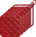 GROBRO7 6Pcs Cotton Quilted Terry Oven Set Pot Holders Heat Resistant Multipurpose 7’'x7’' Hot Pads with Hanging Loop Durable Machine Washable Oven Mitts for Daily Kitchen Baking and Cooking Red
