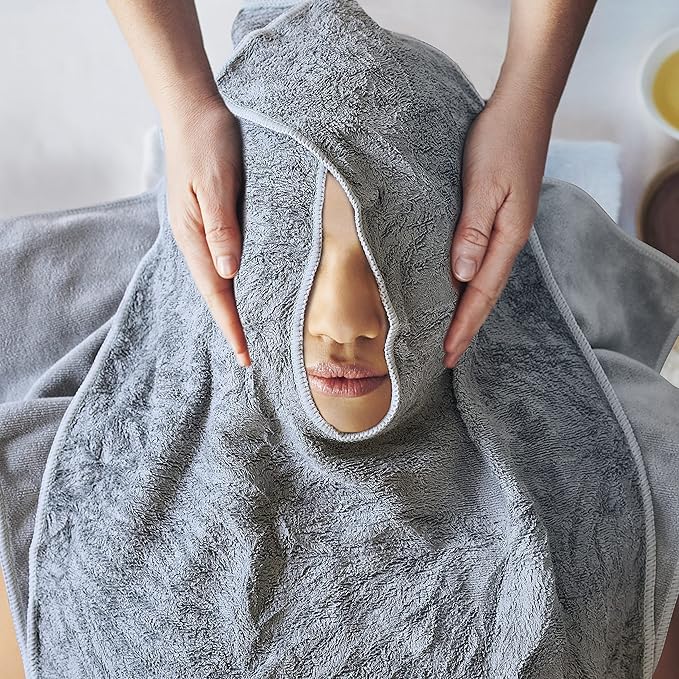 Facial Towels Professional Split Design Microfiber for Spa Steam Esthetician Supplies Salon and Barber Tools (Grey)