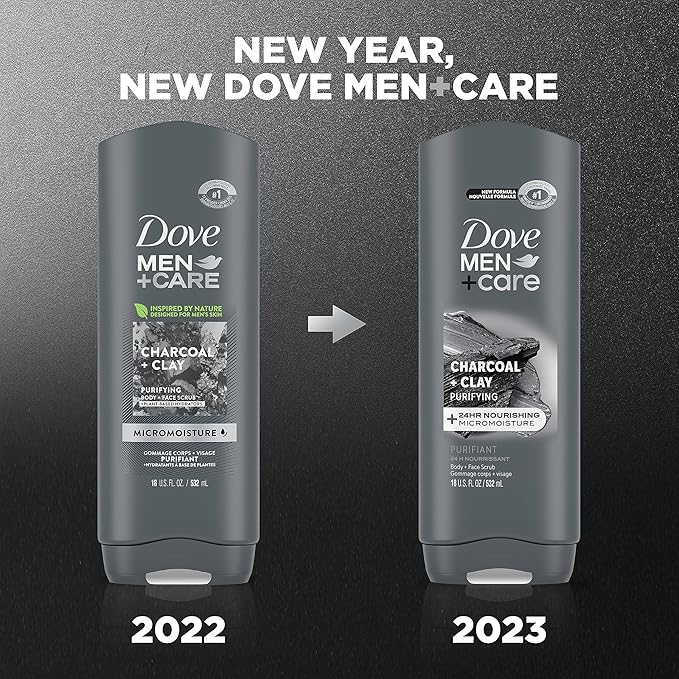 DOVE MEN + CARE Elements Body Wash Charcoal + Clay 4 Count For Men's Skin Care Effectively Washes Away Bacteria While Nourishing Your Skin, 18 oz