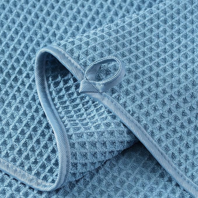 Microfiber Waffle Face Towels, 4 Pieces, Soft, Absorbent, Fast Drying, Lint Free 430 GSM (Blue)