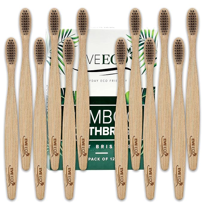 12 Count I Bamboo Toothbrush I Soft Bristles Best for Sensitive Gums I Charcoal I Vegan I Natural Wood I BPA Fee I Recyclable I Compostable I Biodegradable | Environmentally Friendly