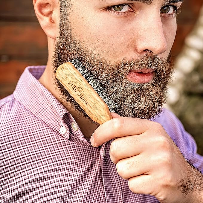 ZilberHaar Vegan Beard Brush - Stiff Bristles - Oiled Walnut and Mexican Tampico bristles - Animal-Free Beard Grooming Product - Made in Europe