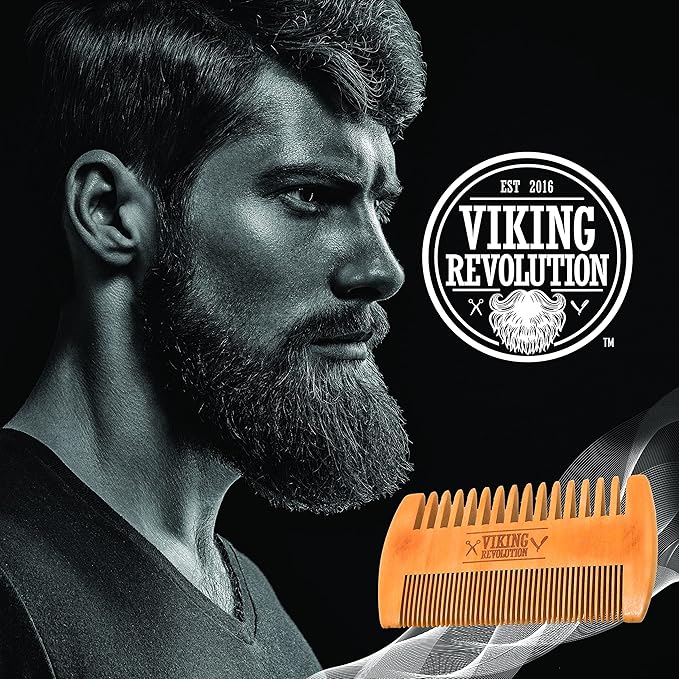 Wooden Beard Comb & Case, Dual Action Fine & Coarse Teeth, Perfect for use with Balms and Oils, Top Pocket Comb for Beards & Mustaches by Viking Revolution