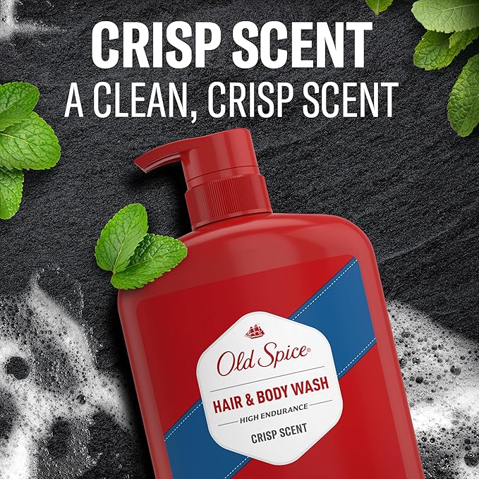 Old Spice Refreshing 2-in-1 Body & Face Wash for Men, High Endurance, 3X Defense, 24/7 Shower Fresh with Lasting Scent, Crisp Scent, 33.4 oz (Pack of 4)