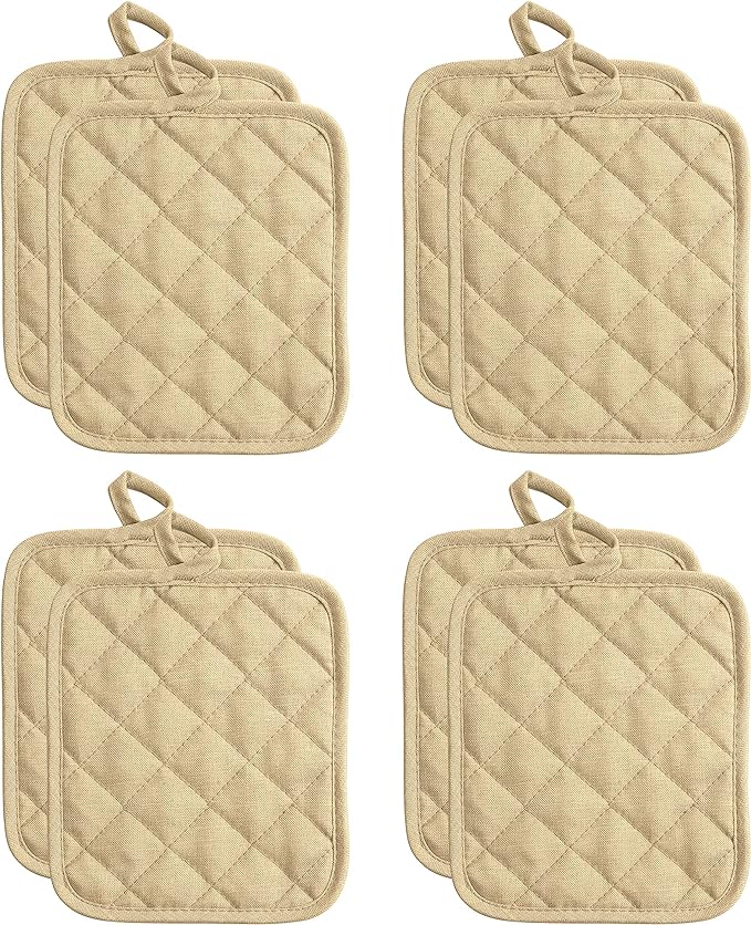 American Linen Pot Holders, Hot Pads, Table Pads for Kitchen and Dining Table, Non Slip Heat Resistant Hot Pot Holder (Sand, 8 Pack)