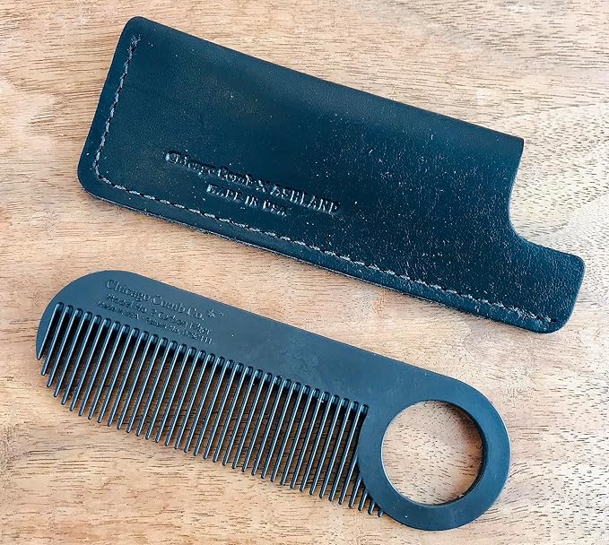 Chicago Comb No. 2 Carbon Fiber + Black Horween leather sheath, Made in USA