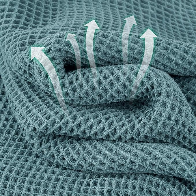 Microfiber Waffle Face Towels, 4 Pieces, Soft, Absorbent, Fast Drying, Lint Free 430 GSM (Green)
