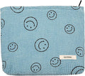 GUTGNK Makeup bag for Women, Corduroy Cosmetic Bag Aesthetic Design Ladies Tote Bag,Cute Smiley Face Makeup Organizer with Zipper - Blue
